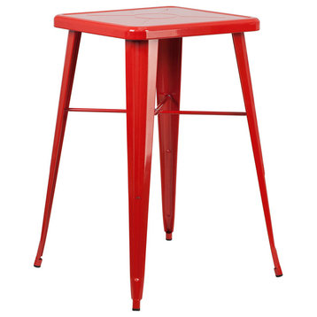 23.75" Square Red Metal Indoor-Outdoor Bar Height Table