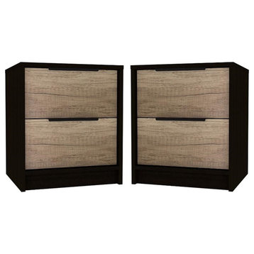 Home Square Kaia Wood 2 Drawer Night Stand in Black Wengue - Set of 2