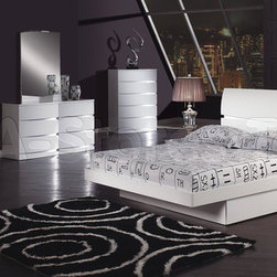 5 PC Aurora White Glossy Bedroom Set - Bedroom Furniture Sets