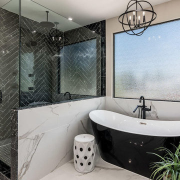 Black-and-White Theme Modern Bathroom Renovation in Newport Beach, CA