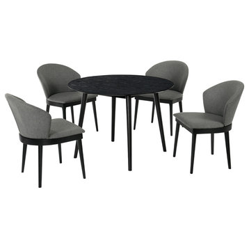 Armen Living Arcadia and Juno Round Wood 5-Piece Dining Set in Charcoal/Black