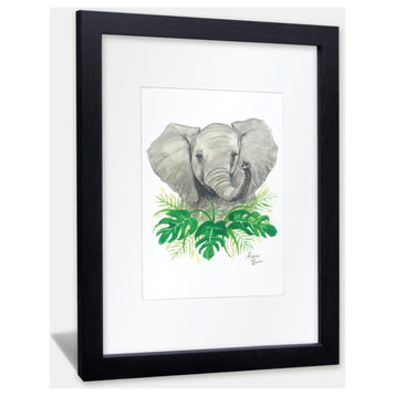 "Safari Littles" Elephant Individual Framed Print, With Mat, Black, 11"x14"
