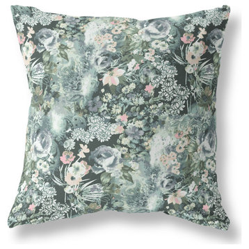 18" Green Gray Springtime Indoor Outdoor Throw Pillow
