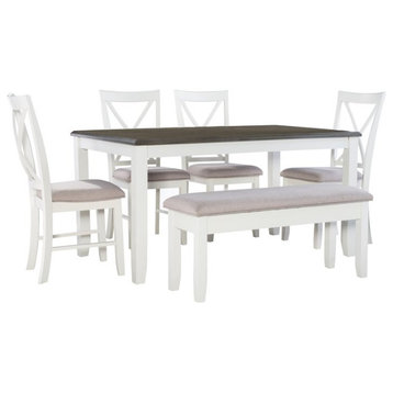 Linon Jane Wood Six Piece Dining Set in Vanilla White and Gray