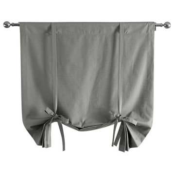 Dark Grey Solid Cotton Tie-Up Window Shade Single Panel, 46W x 63L