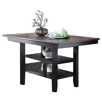 Rubberwood Counter Height Dining Table With Shelf, Dark Coffee