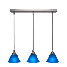 3-Light Mini Pendant, Brushed Nickel, 7" Blue Italian Glass