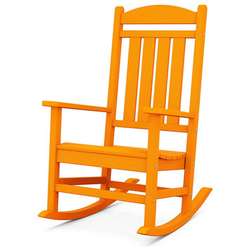 Patio Rocking Chair, All Weather Plastic Frame With Slatted Seat, Tangarine