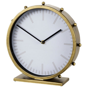 Marian 11" Gold Metal Studded Round Table Clock