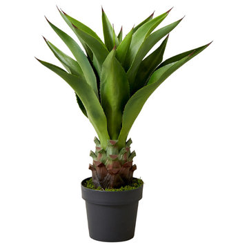 Serene Spaces Living Faux Agave Plant in Black Pot, 29"