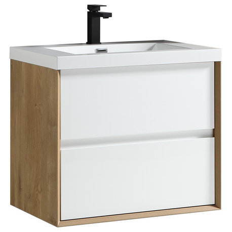 Kingdee Glossy White Wall Mounted Vanity, Acrylic Sink, 24''