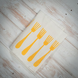 Block printed yellow linen napkin Forchette collection - Napkins