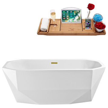 59" Streamline N621GLD Freestanding Tub and Tray With Internal Drain