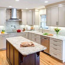 White Kitchen With Wooden Island