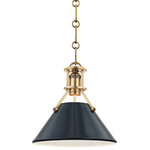 Hudson Valley Lighting - Painted No.2 Small Pendant, Aged Brass, Darkest Blue Shade - Designed by Mark D. Sikes