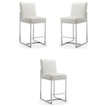 Home Square 37" Faux Leather Barstool in Pearl White - Set of 3
