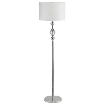 Floor Lamp With Metal Frame And Crystal Accent, White