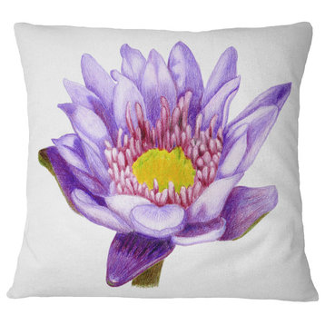 Hand Drawn Purple Lotus Floral Throw Pillow, 18"x18"