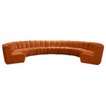 Meridian Furniture - Infinity Channel Tufted Velvet Modular Chair, Cognac, 9 Piece - Create a seating group that works for every possible situation with this Infinity modular 9-piece sectional and other pieces in the Infinity collection. Upholstered in soft cognac velvet material that feels great against the skin and offers long-wearing beauty, this piece fits with other Infinity items for an infinite number of combinations that get your seating requirements just right but that look just as nice when used on their own.