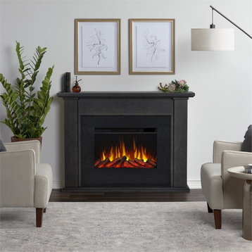 Real Flame Tejon 52" Slim Solid Wood and Glass Electric Fireplace in Gray Finish