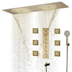 FONTANASHOWERS - LED Column Mist Shower System, Hand Shower, Style F - Touch Panel Light - This New Versatile Rainfall LED Shower System Will Change Your Modern Bathroom. The Shower Head Can Be Flush Mounted or Exposed, Providing a Wide Radius of Balanced Jetted Body Sprays to Every Inch of Your Skin and Removing Daily Fatigue. A Full-Body Shower with Three Body Jets cleans and relaxes tired muscles. You'll feel the rain on your skin with our custom rain showers. You Can Bring the Message into Your Own Home with Their Whirlpool Bathtubs. With this shower system, you will be able to shower quickly. This is suitable for use both at home and in public restrooms such as hotels and restaurants.