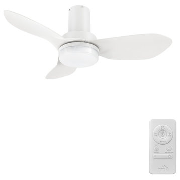 CARRO Small Flush Mount Ceiling Fan with Remote and Dim Light Kit for Bedroom, White, 36"
