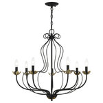 Livex Lighting - Livex Lighting 7 Light Black Chandelier - The seven-light Katarina floral chandelier showcases a graceful look. The black finish combined with antique brass finish accents completes this timeless and casual design.
