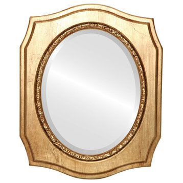 San Francisco Framed Oval Mirror in Gold Leaf, 19"x23"