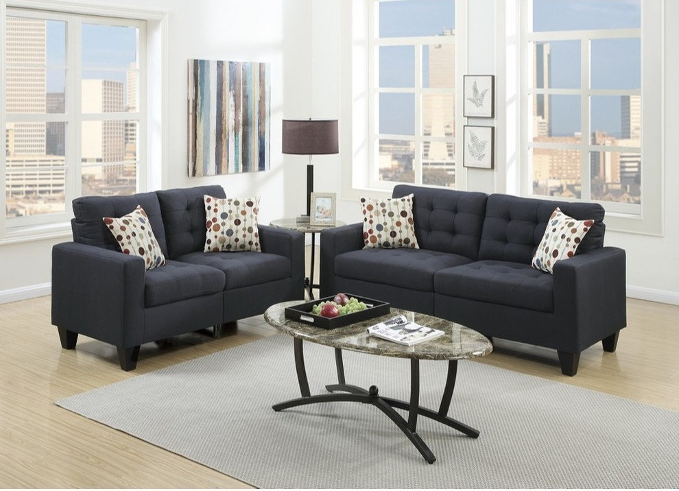 Benzara BM168724 Linen Fabric 2 Pieces Sofa Set In Dark Gray