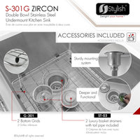 STYLISH 32"L x 18"W Stainless Steel Double Basin Undermount Kitchen Sink