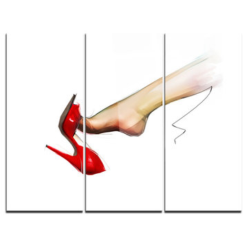 "Leg Wearing High Heel Red Shoe" Digital Metal Wall Art, 3 Panels, 36"x28"