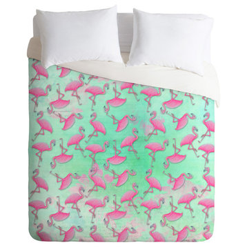 Deny Designs Madart Inc Pink And Aqua Flamingos Lightweight Duvet Cover