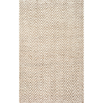 nuLOOM Hand Woven Jute/Sisal Vania Chevron Striped Area Rug, Off White, 8' Round