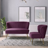 Velvet Tufted Loveseat Sofa With Golden Base, Purple