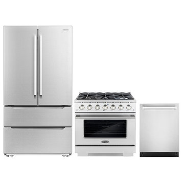 3-Piece, 36" Gas Range 24" Dishwasher & French Door Refrigerator