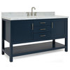 Ariel Bayhill 61" Right Oval Sink Bath Vanity, Midnight Blue, 1.5" Carrara Marble