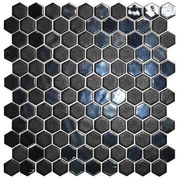 1 Inch Black Hexagon Mosaic Tiles, 1 Sq Ft