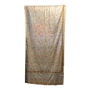 Mogul Interior - Ethnic Printed Silk Drapes Curtains, Yellow Beige - Curtains