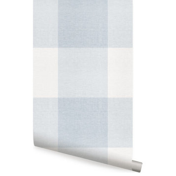 Checkered Fabric Look Large Peel and Stick Vinyl Wallpaper, Blue, 24" X 60"