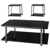 Benzara BM190125 Metal Framed Table Set Glass Top & Lower Shelf, Set of 3, Black