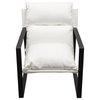 Accent Chair, White Linen Fabric With Black Powder Coated Metal Frame
