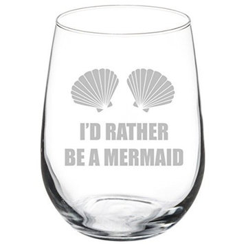 Wine Glass Goblet Sea Shells I'd Rather Be a Mermaid, 17 Oz Stemless