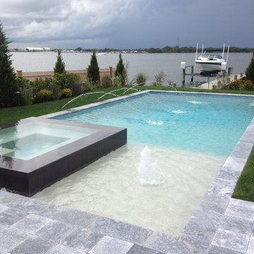 Bayfront Gunite Pool with Raised Spillover Spa