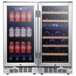 EdgeStar - EdgeStar CWBV80261 30"W 26 Bottle 80 Can Side-by-Side Wine and - Stainless - NOTE: This product is comprised of (2) refrigerators, requiring (2) separate plugs. The two separate units generally arrive at the same time, but may arrive separately. The installation depicted in the product&#39;s imagery requires the reversal of (1) doors hinging. Features: Built-In Capable: Fan-forced front ventilation allows this unit to be installed flush with surrounding cabinetry in an undercounter installation or optionally installed as free standing Temperature Options: A bevy of beverages can be well accommodated in this unit which features three temperature zones ranging from 38 to 65°F Even Cooling: This unit features a compressor-based cooling system which keeps your beer and other beverages at an optimal temperature and is speedy in getting them there from room temperature Tinted Glass: Keep an eye on your collection while protecting it from harmful ultraviolet radiation Carbon Filtration: The built-in carbon filter protects your wine by acting as a natural barrier against unpleasant odors Safety Locks: Integrated safety locks prevents tampering with your regulator and thermostat Door Reversal: Both units are shipped right-handed but you can create a French Door design by reversing one of the doors using the included installation instructions Wine temp. range: 40-54°F (lower), 54-65°F (upper), Beverage temp. range: 38-65°F For Built-In installations, please allow a minimum of 1" to 2" of clearance at the back for proper ventilation and service access. Unit must be installed in an area protected from the elements, (wind, rain, etc.), and that allows unit to be pulled forward for servicing. (See Owner&#39;s Manual for more details) Manufacturer Warranty: 1 Year Labor, 1 Year Parts Overall Specifications: Width: 30" Height: 32" Depth: 23-1/2" (25-1/4" w/ handle) Installation Type: Built-In or Free Standing Can Capacity (12 oz.): 80 Wine Bottle Capacity (750 ml): 26 Bulb Type: LED Door Alarm: Yes Door Lock: Yes Number Of Shelves: 9 Leveling Legs: Yes Beverage Center Specifications: Width: 15" Height: 32" Depth: 23-1/2" (25-1/4" w/ handle) Installation Type: Built-In or Free Standing Can Capacity (12 oz.): 80 Leveling Legs: Yes Defrost Type: Automatic Number Of Shelves: 3 Shelf Material: Tempered Glass Wine Cooler Specifications: Width: 15" Height: 32" Depth: 23-1/2" (25-1/4" w/ handle) Installation Type: Built-In or Free Standing Wine Bottle Capacity (750 ml): 26 Number Of Shelves: 6 Shelf Material: Metal Shelves with Wood Trim Number of Cooling Zones: 2 Leveling Legs: Yes