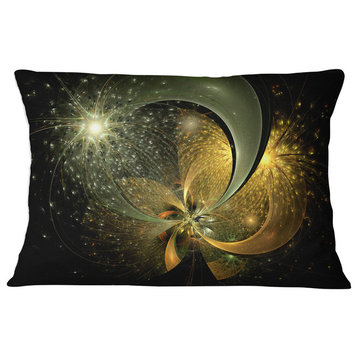 Golden Fractal Flower with Silver Star Floral Throw Pillow, 12"x20"