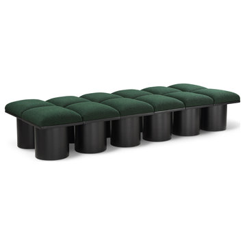 Pavilion Boucle Fabric Upholstered 12-Piece Modular Bench, Green, Black Finish