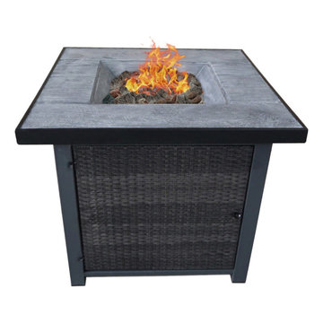 Outdoor Fire Pit Table 29.9" Rattan Wicker Propane Square Fire Pit