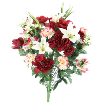 40-Stem Artificial Full Blooming Lily, Rose Bud, Carnation, Mum, Burg, Cream