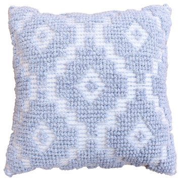Izara Hand Woven Polyethylene Terephthalate Throw Pillow, Light Blue