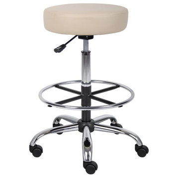 Boss Office Adjustable Faux Leather Backless Drafting Stool in Beige